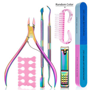 7Pcs Nail Clipper Set with Nail Files and BufferStainless Steel Nail Art Tools Dust Brush Tool Kit