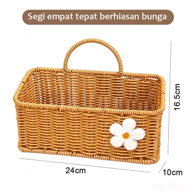 Bakul Simpanan Rotan Tiruan Berpegangan | Bakul Hiasan Dinding & Simpanan Serbaguna