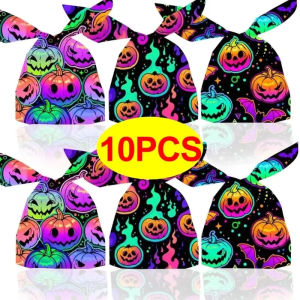 Dizoey 50PCS Halloween Candy Bags Scary Skull Gift Bag Rabbit Ear Plastic Package Trick or Treat Pouch Pumpkin Snack Bag Halloween Decoration