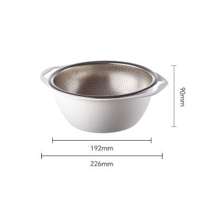 JustLiving Double-layer Stainless Steel Drain Basket Versatile Draining Basket for Kitchen with Dual-Handle Design Rice Washer Strainer Bowl Set Household Kitchen Washing Box Wash Fruit Basin