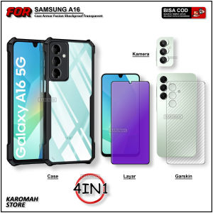 Paket 4in1 Casing Samsung A16 4G 5G A15 4G 5G A14 4G 5G A13 4G 5G A12 Nacho A12 4G Case Shockproof Transparant Protective Softcase Tempered Glass Bening List Hitam Screen Protection