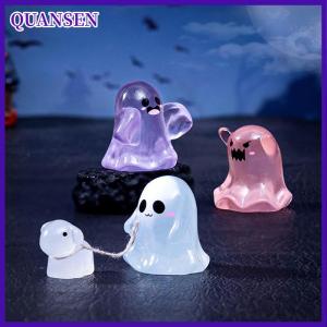 QUANSEN 5ชิ้นตุ๊กตาน่ารักเรืองแสงตุ๊กตาผีโมเดลจิ๋วอุปกรณ์ DIY ตุ๊กตาตกแต่งบ้านตุ๊กตาเครื่องประดับฮาโลวีนเรืองแสงในที่มืดของเล่น