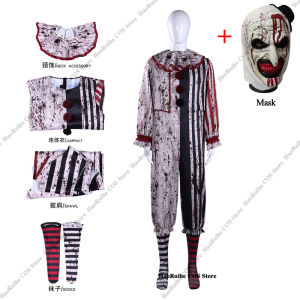 New Terrifier Art Clown Joker Cosplay Costume Mask Socks Men Jumpsuit Women Role Play Horror Dress Suit Halloween Carnival Party h2610