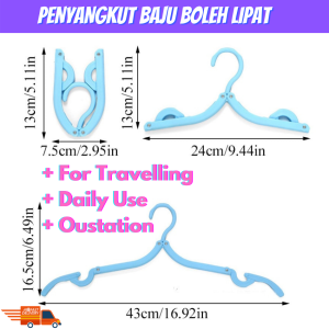 Foldable Clothes Hanger Plastic Non Slip. Penyangkut Baju Boleh Lipat Travel Drying Hangers Adjustable Size. Hanger Pakaian Travel Clothes Hanger. Easy To Carry. Penyangkut Pakaian Saiz Pocket