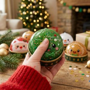 RAFELLA Soft Texture Christmas Stress Squeeze Toy Slow Rise Glitter Ball Squishy Fidget Ball Funny TPR Santa Squishy Stress Toy Christmas Party