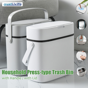 JustLiving Nordic Household Press-type Trash Bin with Lid and Handle ABS Living Room Trash Can Toilet Garbage Can