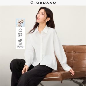 Giordano Beau Monde Women 100% cotton high-low hem long sleeve shirt Free Shipping 13346865