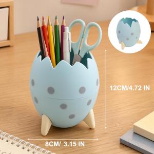 Cute Dinosaur Egg Pen Holder Desktop Organizer Cartoon Pencil Cup Stationery Storage Box for Kid Student Office School