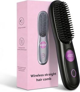 Go Brush Pro2026 New Cordless Straight Hair Brush Portable Scald-ProofStraight Hair Comb with Three Temperature Settings and LED Display Screen Quickly Heating Travel Hair Brush (Black)