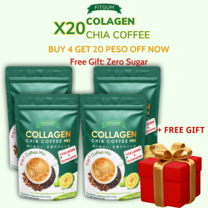 FITGUM 20X Collagen Chia Coffee (FREEGIFT APPLE DRINK AND AVOCA MILK) Real Chia Seeds Coffee Mix Slim Body Bright Skin Healthy Drink