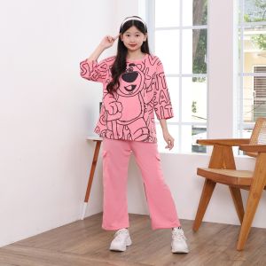 Setelan Celana Cargo Anak Perempuan Usia 4-12 Tahun Bahan Vista Terry