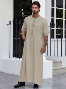 Middle East DUBAI Turkish Mens Robe   Solid Color Loose Button Shirt Mens Robe  thobe 170-5