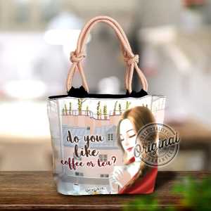 totebag wanita motif coffee bahan cordura printing - tas jinjing - tas bahu - tas sekolah - tas kuliah