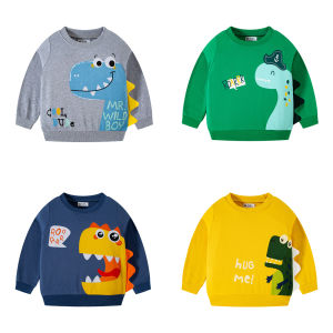 Rolanko 2-9 Years kids Pullover Sweater Long Sleeve Top Boys Crew Neck Dinosaur Letter Print Cotton Home Clothing Children Casual Wear