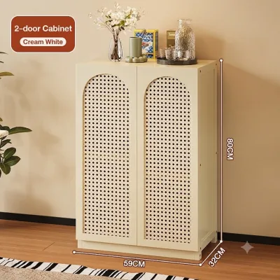 Bamboo Rattan Storage Cabinet 2/3/4 Door Sideboard with Shelves for Kitchen Dining Room Living Room