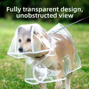 FIONATE Waterproof Dog Hooded Raincoat Transparent High Visibility Pet Clear Clothes Breathable Protective Dog Rain Cloak Puppy