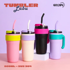 Tumbler Labu Gagang Termos Jumbo Sedotan Stainless Tahan Panas & Dingin 860ML SUS 304