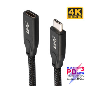 STODER Type C Extension Cord USB C Adapter Cable Female to Male USB 3.1 Full Function USBC Converter Wire OTG Fast Charging Charger Data Viedo Audio Thunderbolt Port Extender Nylon Braid Black