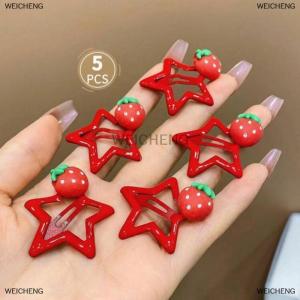 [COD] WEICHENG 5PCS Kids Star Strawberry BB Clips Bangs Broken Hair Clips Girls Forehead Five-pointed Star Hairclip Baby Hair Accessories