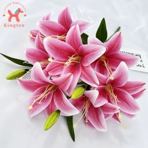 Artificial 9 head flowers lily fake plastic flower for wedding home bouquet party decoration Kingtex party needs