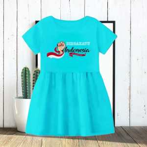Dress Kerut 17 Agustus anak perempuan usia 1-8 tahun bergambar terbaru bahan Babyterry