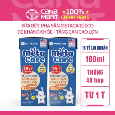 Thùng sữa bột pha sẵn Nutricare Metacare ECO cho bé đề kháng khỏe tăng cân cao lớn (180ml x 48 hộp)