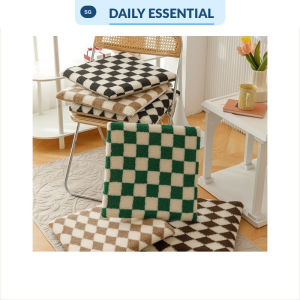 【DAILY ESSENTIAL】 Checkered Memory Foam Seat Cushion / Removable Washable Non-Slip Chair Pad for Office Dorm and