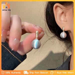 Elegant Brushed Design Metal Ball Pendant Earrings Stainless Steel Pearl Earrings Brushed Metal Ball Pendant Earrings