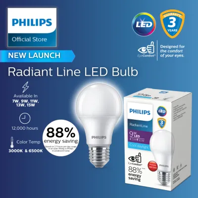 Philips Radiant Line LED Bulb E27 – Extra Brightness & Energy Saving | 3000K Warm 6500K
