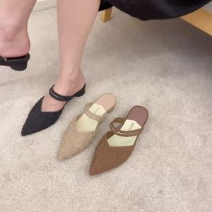 Selipar Tumit Kasar Mulut Tajam Kalis Air Baotou Plastik Wanita Musim Panas Kasut Tunggal Dua Memakai Pakaian Luar Tumit Tengah Tidak Tergelincir