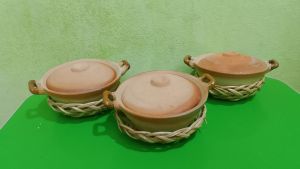 Set 3  nồi đất lò củi loại nhỏ 350ml ( 15 cm ) tặng kèm rế tre