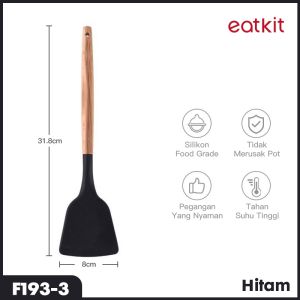 Eatkit Spatula Silicon Utensile Gagang Kayu Multi Color Sodet Tahan Panas Anti Lengket Kitchen Set