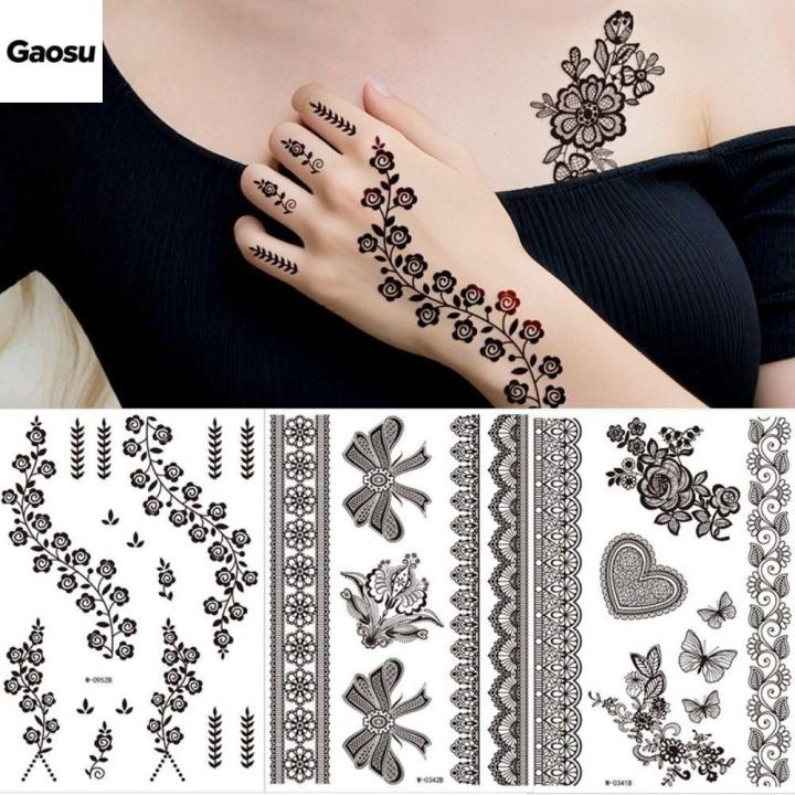 GAOSU Black Mehndi Stickers Henna Tattoo Stickers Legs Arm Lace Fake ...