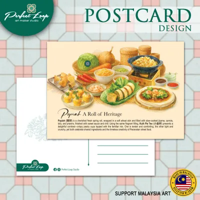 Postcard Design Asian Heritage Famous Food Introduction with Watercolor Painting Concept (BUY 10 FREE 1)