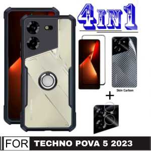 PROMO PAKET 4 INC 1 CASE TECNO POVA 5 / POVA 5 PRO / POVA 4 / POVA 4 PRO / POVA NEO 2 / POVA 3 Ultra Slim Shockproof Transparent Premium Softcase Anti Fall Cincin Rink