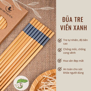 HỘP ĐŨA GỖ TRE VIỀN XANH CAO CẤP - TRE PHƯƠNG BẮC ( Hộp 10 đôi)