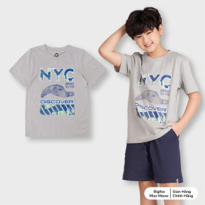 Áo cộc tay bé trai Bigfox Miss Meow mặc hè style Hàn chất cotton size đại hình in cá tính 12131415 40kg 50kg 1917