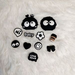 11Pcs/Set Crocs Jibbitz Charms Cute Black Soft Rubber Large Eye Coal Ball Set Detachable Shoe Flower Buckle for Crocs