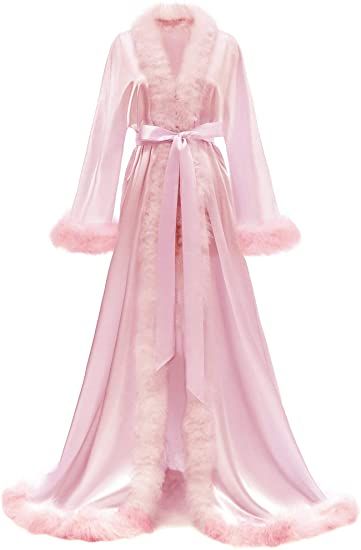 Pink silk clearance robe with fur