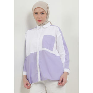 MFMW Brenada Atasan Kemeja Kombinasi Purple
