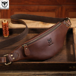 BULLCAPTAIN Mens Crazy Horse Leather Belt Bag Classic Retro Crossbody Bag Outdoor Storage Mountaineering Mobile Phone Bag2026