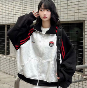 Áo Hoodie Nữ Cổ Tròn Phong Cách Hàn Quốc Màu Đen Trắng Kẻ Sọc