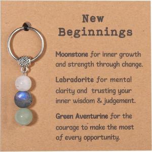 Natural Stone Keychain Handmade With Green Chrysoprase Pink Moonstone And Rose Quartz Healing Energy Gift