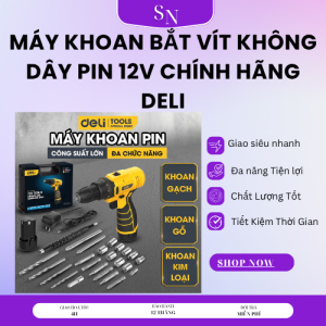 Máy Khoan Bắt Vít Không Dây Pin 12V Chính Hãng DELI - Động Cơ Khỏe - Bảo Hành 12 Tháng - Bắt Vít Khoan Tường Gạch Gỗ Máy Khoan Pin 12V Chính Hãng Deli