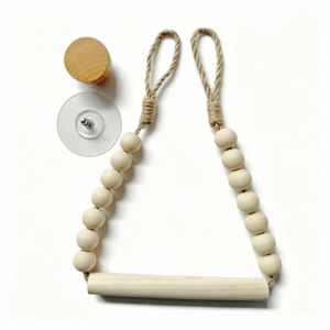 NOBLELUX Adhesive Installation Toilet Paper Holder Hemp Rope Design Punch-Free Roll Paper Dispenser Scandinavian style Wooden Balls Accent Bathroom Roll Paper Storage Rack Bathroom Use