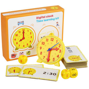 Moulty ling Time Teaching Clock Activities Set Educational Toy Helps Kids Learn to l Time Includes 12 Double-Sided Cards and Clock Homeschool Supplies Kindergartner Learning Activities for Ages 4-8 Years