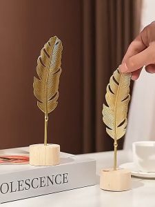 Metal Leaf Decor Iron Art Ornament Wooden Base Nordic Home Living Room Cabinet Table Accent