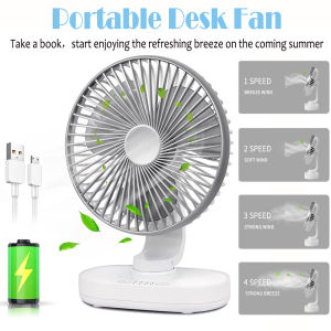【✅SG Seller✅】Small Oscillating Desk Fan 9" Portable Table Fan Rechargeable USB Battery Powered Quiet Personal Fan Dual Adjustable Angle Desktop Air Circulate Fan with 4 Speed natural wind Ultra Quiet Fan for Home Office Travel Outdoor(With Free Shipping)