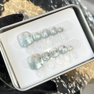 【Thủ công + Keo Dán miễn phí】móng Chân Nhân Tạo ánh sáng Sao Xanh Dương chuyển sắc mắt mèo mơ mộng quang trị liệu Móng Chân Giả dán trên móng tay tái sử dụng