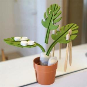 Bathroom Organizers with Monstera Pattern Mirror Mounted Toothbrush Holder for Accessories